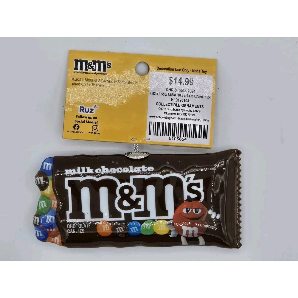 M & M's Candy Novelty Decoupage Christmas Tree Ornament by New‎ Ruz - NWT New